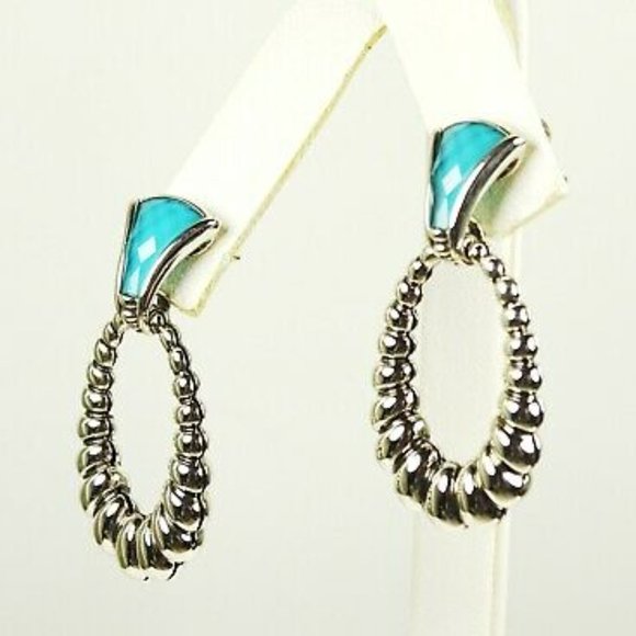 LAGOS Venus Link Oval Fluted Sterling Silver 18K Gold Post Turquoise Earrings - Picture 6 of 10